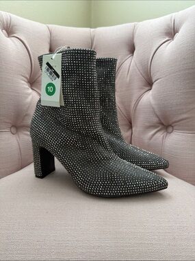 a new day Black Studded Pointed-Toe Sock Ankle Boots
